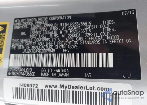 2013 Lexus Rx 350 from USA, damaged, VIN JTJZK1BA9D2009848